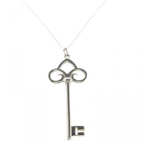 Pre Owned Tiffany & Co. Fleur de Lis Key Silver XL Pendant Necklace