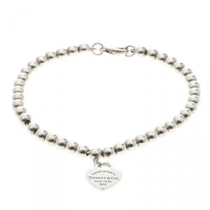 Pre Owned Tiffany & Co. Return to Tiffany Heart Tag Silver Beads Bracelet 17cm
