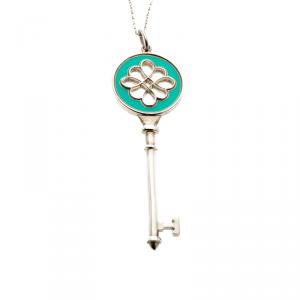 Pre Owned Tiffany & Co. Knot Key Pendant Enamel Silver Necklace