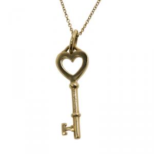 Pre Owned Tiffany & Co.  Heart Key Charm 18k Yellow Gold Pendant Necklace