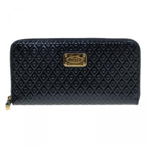 Pre Owned Tod's Black Patent Ziparound Wallet