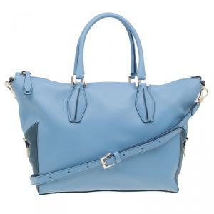 Pre Owned Tod's Carolina Blue/Green Leather Small CC Zip Tote Bag