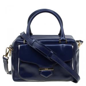 Tod's Navy Blue Glossy Leather Small Military Bowler Bag