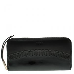 Tod's Black Patent Leather Zip Around Continental Wallet