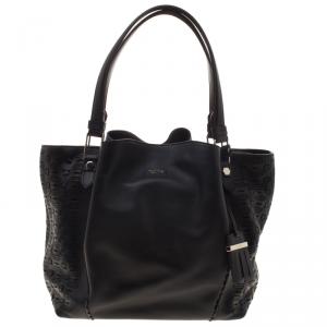 Tod's Black Leather Shopping Zip Tote