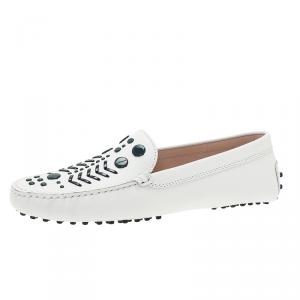 Pre Owned Tod's White Leather Embellished Loafers Size 40