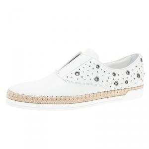 Pre Owned Tod's White  Leather Grommet Francesina Slip On Espadrille Sneakers  Size 40