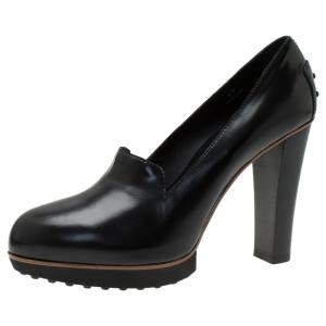Pre Owned Tod's Black Leather Loafer Platform Pumps Size 40