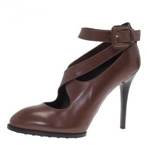 مملوكة مسبقًا Tod's Brown Leather Cross Strap Pumps Size 39.5