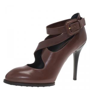 Pre Owned Tod's Brown Leather Cross Strap Pumps Size 39