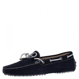 Pre Owned Tod's Blue Suede Bow Loafers Size 39