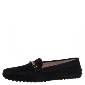 Pre Owned Tod's Black Suede Horsebit Loafers Size 40.5