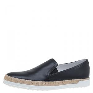 Pre Owned Tod's Black Leather Espadrille Skate Sneakers Size 39.5
