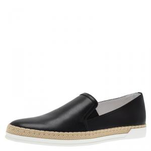 Pre Owned Tod's Black Leather Espadrille Skate Sneakers Size 40