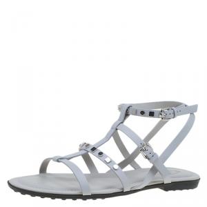 مملوكة مسبقًا Tod's Grey Leather Studded Strappy Sandals Size 37.5