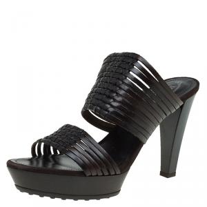 مملوكة مسبقًا Tod's Brown Woven Strappy Leather Slides Size 39