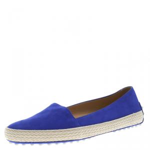 Pre Owned Tod's Cobalt Blue Suede Espadrille Skate Sneakers Size 38