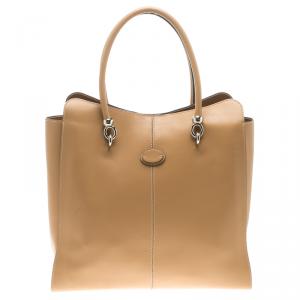 Tod's Beige Leather Sella Shopping Bag
