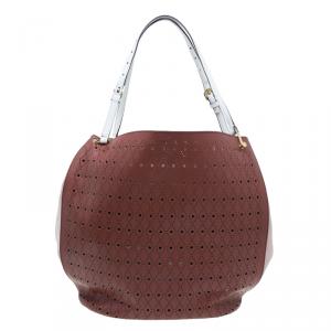 Tod's Brown Two Tone Perforated Leather Signature Secchiello Traforo Tote + Clutch