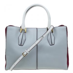 مملوكة مسبقًا حقيبة يد توت تودز D-كيوب جلد ثنائي اللون رصاصي متوسطة