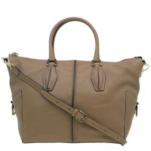 Pre Owned Tod's Beige Leather Small CC Zip Tote Bag