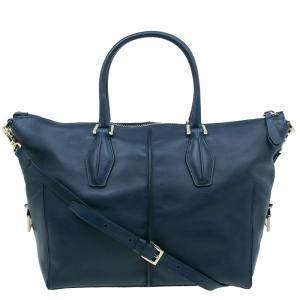 Pre Owned Tod's Dark Blue Leather Small CC Zip Tote Bag