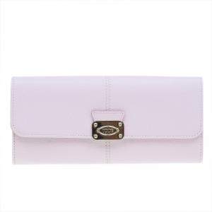 Pre Owned Tod's Light Pink Leather Foldover Logo Wallet