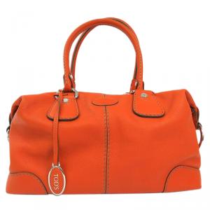 Tod's Orange Leather Bauletto Bowling Bag