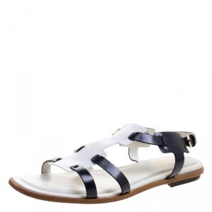 Pre Owned Tod's Two Tone Leather T Strap Flat Sandals Size 39