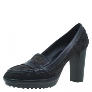 Pre Owned Tod's Black Suede and Leather Penny Loafer Pumps Size 40.5