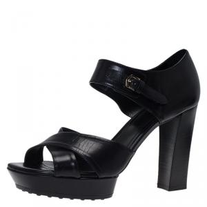 مملوكة مسبقًا Tod's Black Leather Criss Cross Mary Jane Sandals Size 38.5