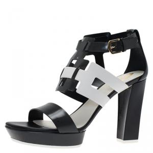 مملوكة مسبقًا Tod's Black and White Cut Out Leather Sandals Size 37.5
