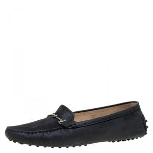 Pre Owned Tod's Black Leather Double T Buckle Loafers Size 39