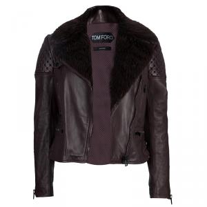 Tom Ford Burgundy Fur-Trim Quilting Detail Leather Jacket S