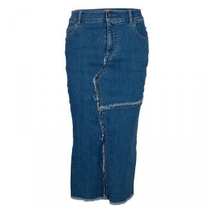 Tom Ford Patchwork Denim Fringed Edging Detail Pencil Skirt S