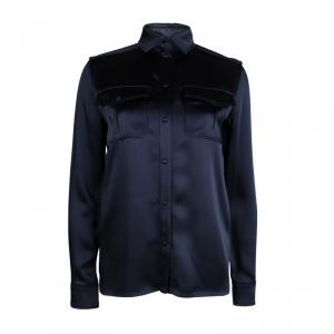 Tom Ford Navy Blue Satin Long Sleeve Button Down Shirt S
