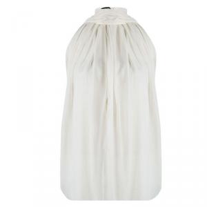 Tom Ford Cream Pleated Silk Neck Tie Detail Sleeveless Top S