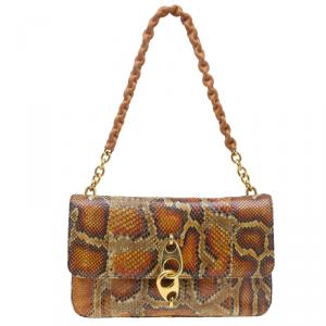 Tom Ford Orange Python Leather Carine Flap Bag