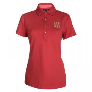 Tommy Hilfiger Pink Sequin Logo Detail Short Sleeve Polo T-Shirt L