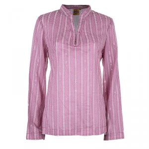 Tory Burch Stephanie Mandarin Collar Printed Tunic Top M
