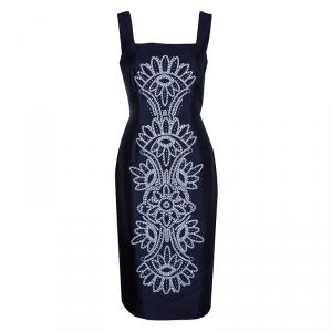 Tory Burch Lily Navy Blue Embroidered Dress M