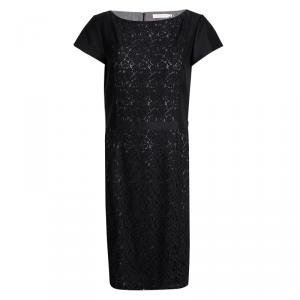 Tory Burch BLack Floral Lace Insert Cap Sleeve Mariana Sheath Dress L