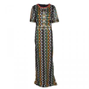 Tory Burch Multicolor Floral Embroidered Mesh Gown L
