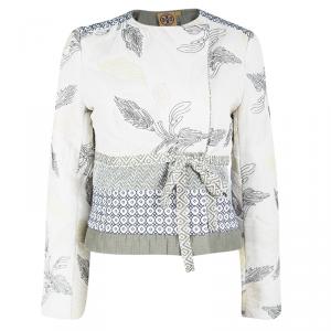 Pre Owned Tory Burch Multicolor Floral Embroidered Tie Detail Jacket M