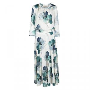 Tory Burch White Floral Printed Silk Long Sleeve Julia Dress M
