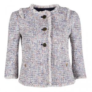 Pre Owned Tory Burch Multicolor Textured Tweed Cropped Jacket XS