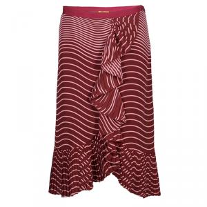 Tory Burch Red Opalina Wavy Striped Pleated Skirt M