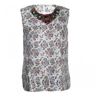 Tory Burch Floral Print Embellished Sleeveless Top M