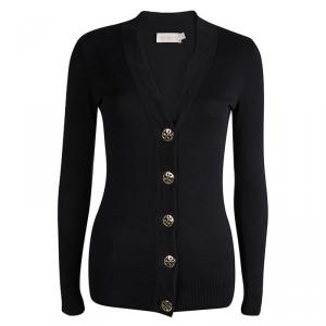 Pre Owned Tory Burch Black Logo Button Detail Cardigan XS