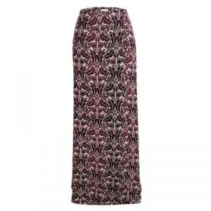 Pre Owned Tory Burch Burgundy Floral Printed Silk Maxi Skirt L